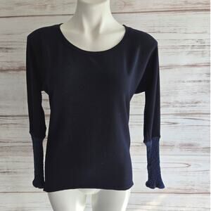 Michael Stars Navy Blue Ribbed Knit Long Sleeve Top Sz OS